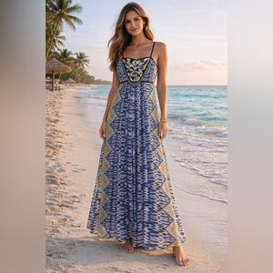 Anthropologie RANNA GILL Sunburst BEADED Maxi Dress - XS